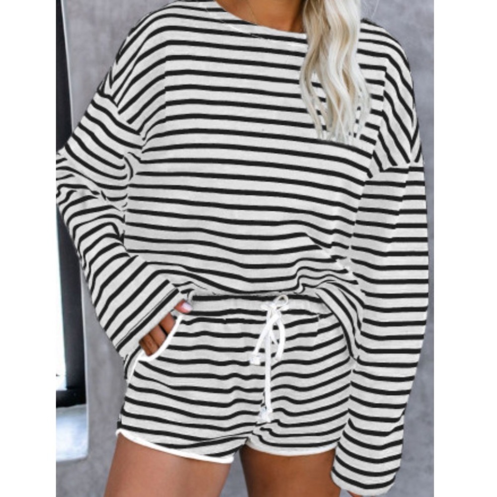 Navy Striped long sleeve lounge set, soft & comfy! - Picture 3 of 11